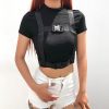 Chic Pure Color Buckle Decor Crop Top T-Shirt  - Modakawa Modakawa