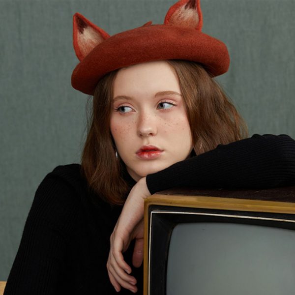 Light Brown Little Fox Beret Hat - Modakawa Modakawa