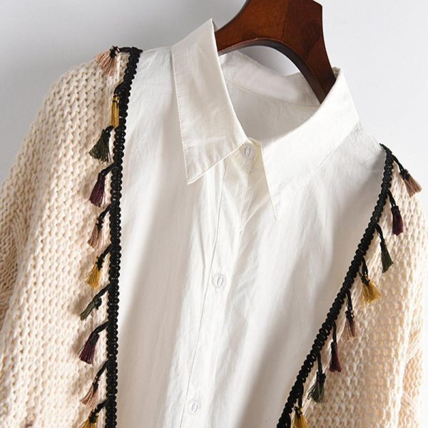 Open Front Tassel Knit Cardigan Sweater Coat - Modakawa Modakawa